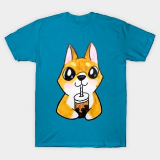 Animal Friend Dog Drinking Boba T-Shirt